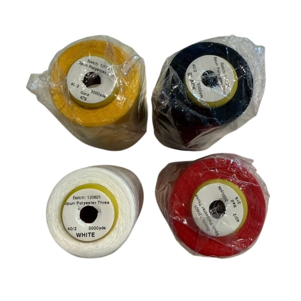 4 Pack of Spun Polyester Thread 3000 Yards in Red/Black/Yellow/White